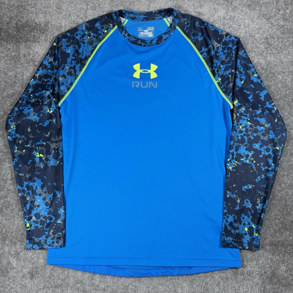 Under Armour Shirt Men's Medium Blue Fitted Long Sleeve Heatgear Run UA